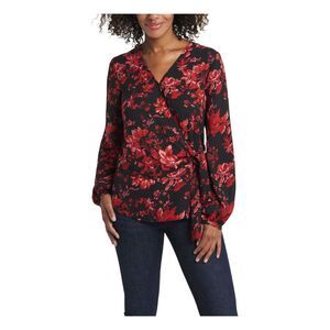 VINCE CAMUTO Womens Black Tie Long Sleeve Wear To Work Wrap Top XXS